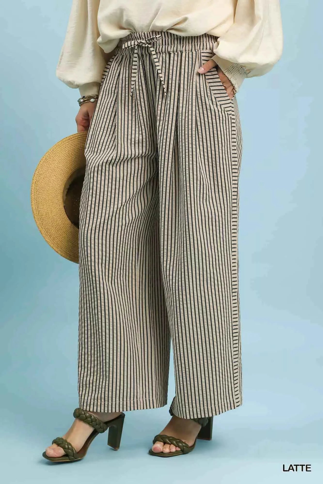 Umgee Wide-Leg Pants Cotton Latte Striped Drawstring Waist Pocketed cdf34e78-083c-4a5a-be86-3dd503bf11d5-Max-Origin Trendsi