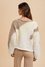 Women's Sweater Annie Wear Color Block Taupe Combo Long Sleeve Pullover cdfdbdd8-192b-4da3-a648-f2730cc6743d-Max Trendsi