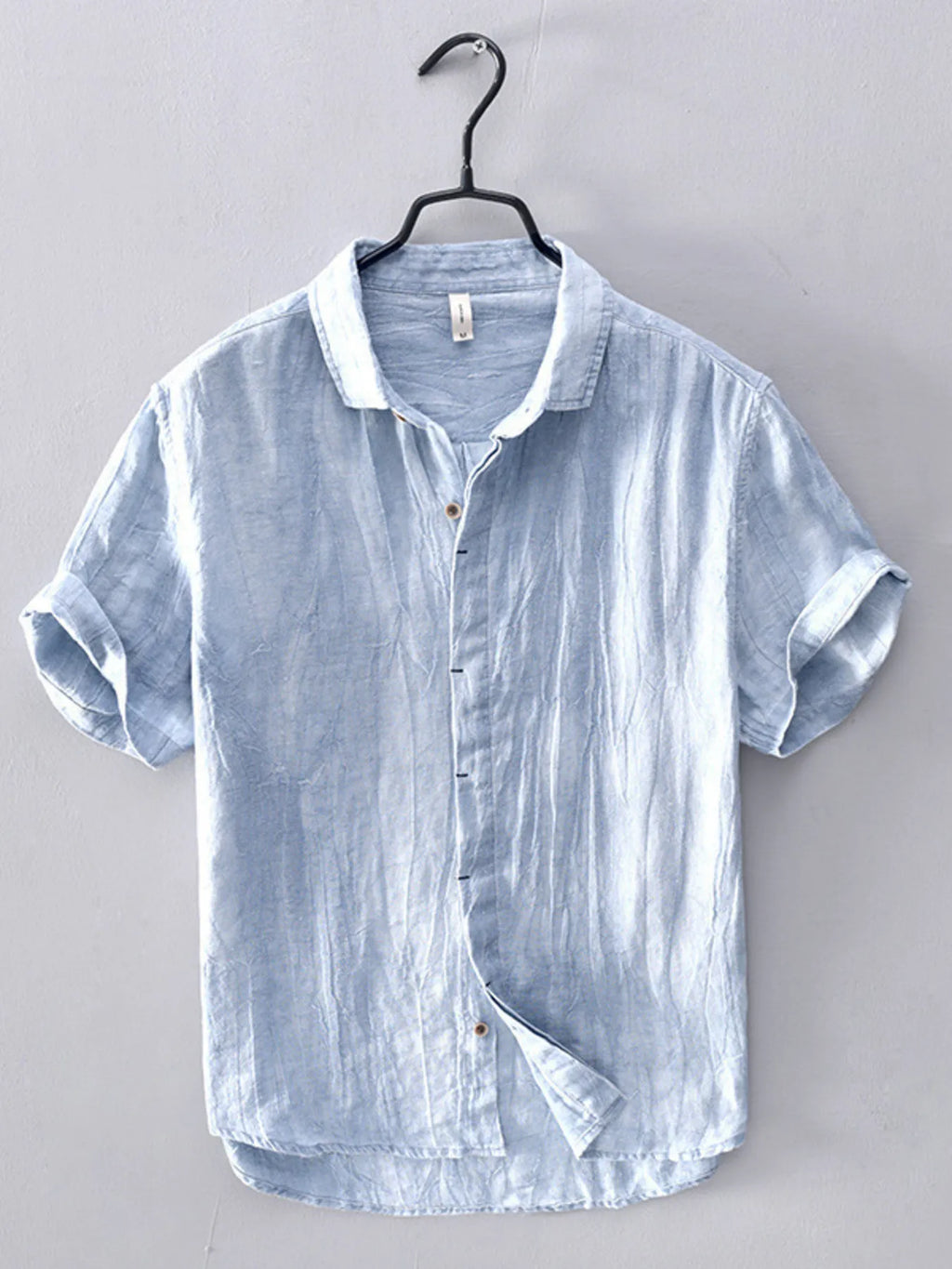 Men's Shirt Lightweight Flax Button Up Short Sleeve Top Light Blue cdfe7f9cdd3a4dfbac8ec817bead9da2-Max-Origin Trendsi