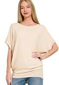 Zenana Women's Hacci Fabric Dolman Sleeve Boat Neck Top