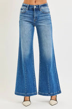 RISEN Womens Wide Leg Jeans Flared Look Mid Rise Medium Wash Denim Pants ce151052c38a4e20bbbe9c200fb6d833-Max-Origin Trendsi
