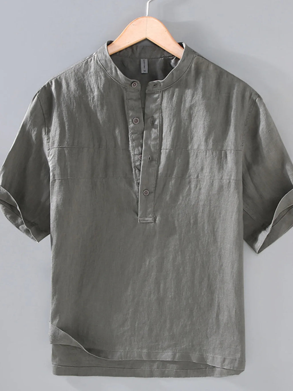 Men's Shirt Button Detail Short Sleeve Lightweight Top Gray ce4c001631fe4df49c8672b44b0ff49c-Max-Origin Trendsi