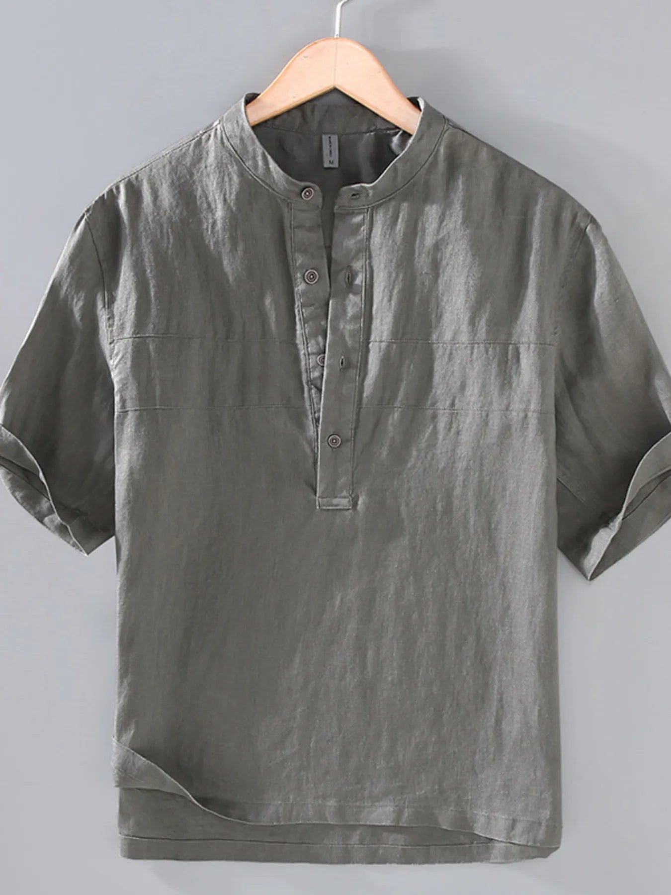 Men's Shirt Button Detail Short Sleeve Lightweight Top Gray ce4c001631fe4df49c8672b44b0ff49c-Max-Origin Trendsi