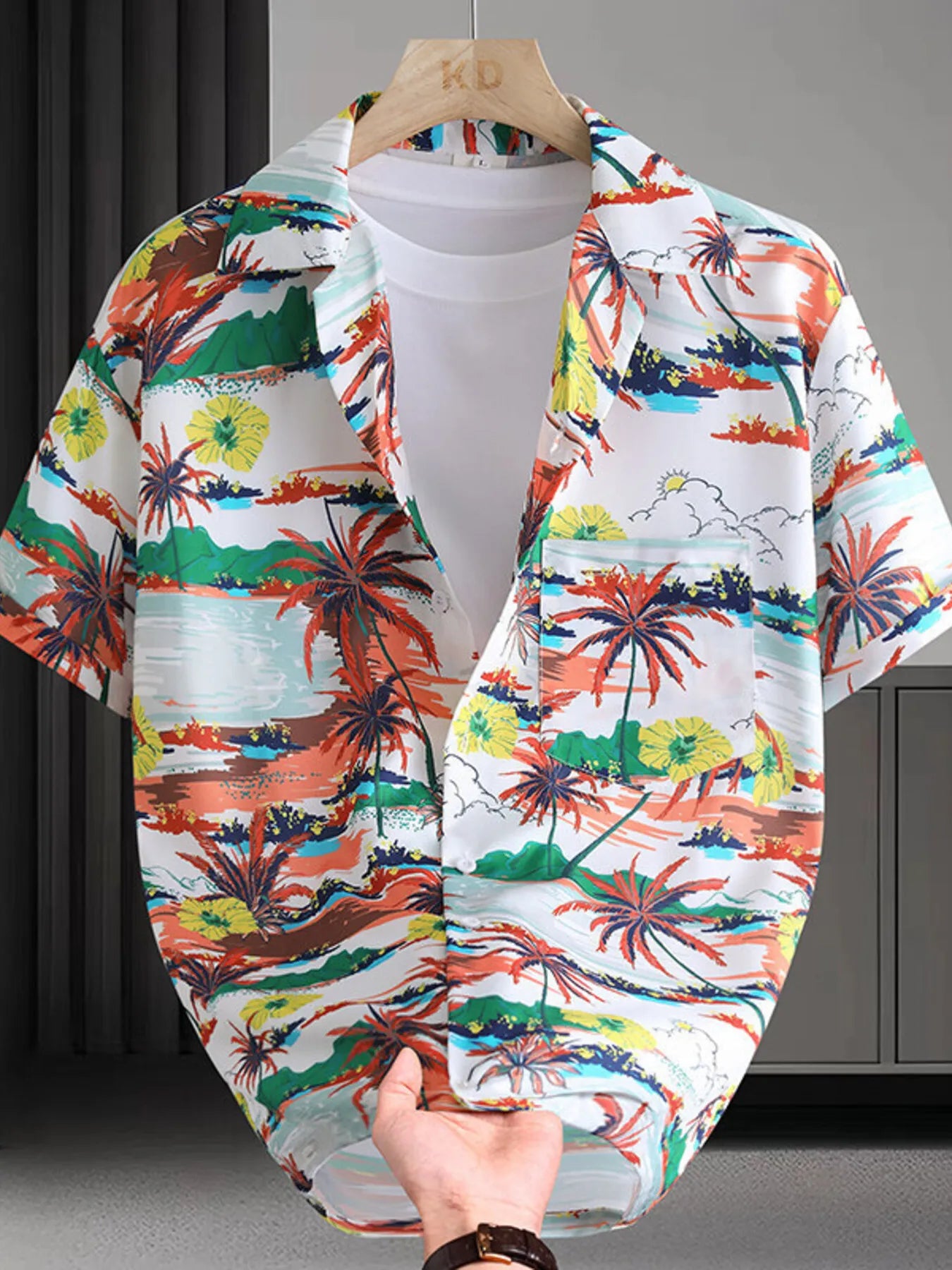 Men's Shirt Hawaiian Colorful Print Short Sleeve Button Up Top Orange-Red ce4d194038854b669da24474f580a6df-Max-Origin Trendsi