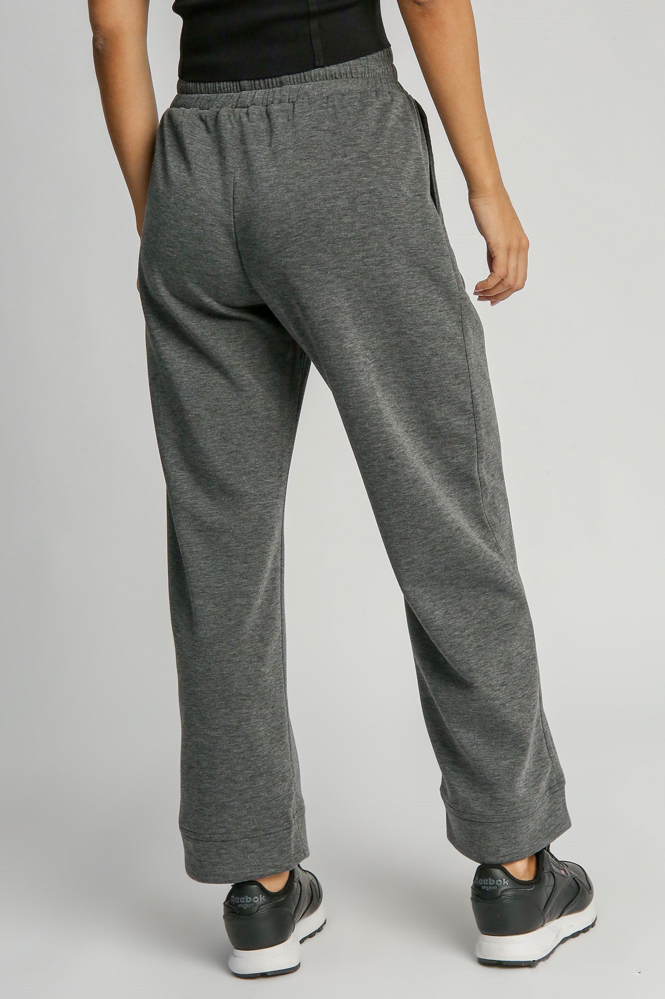 Umgee USA Sweatpants Dark Gray Drawstring Waist Wide Leg with Pockets