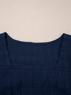Women's Set Navy Textured Square Neck Top and Shirred High Waist Shorts 2 Pcs ce66834fb431438bbac14aa3cc64bb15-Max-Origin Trendsi
