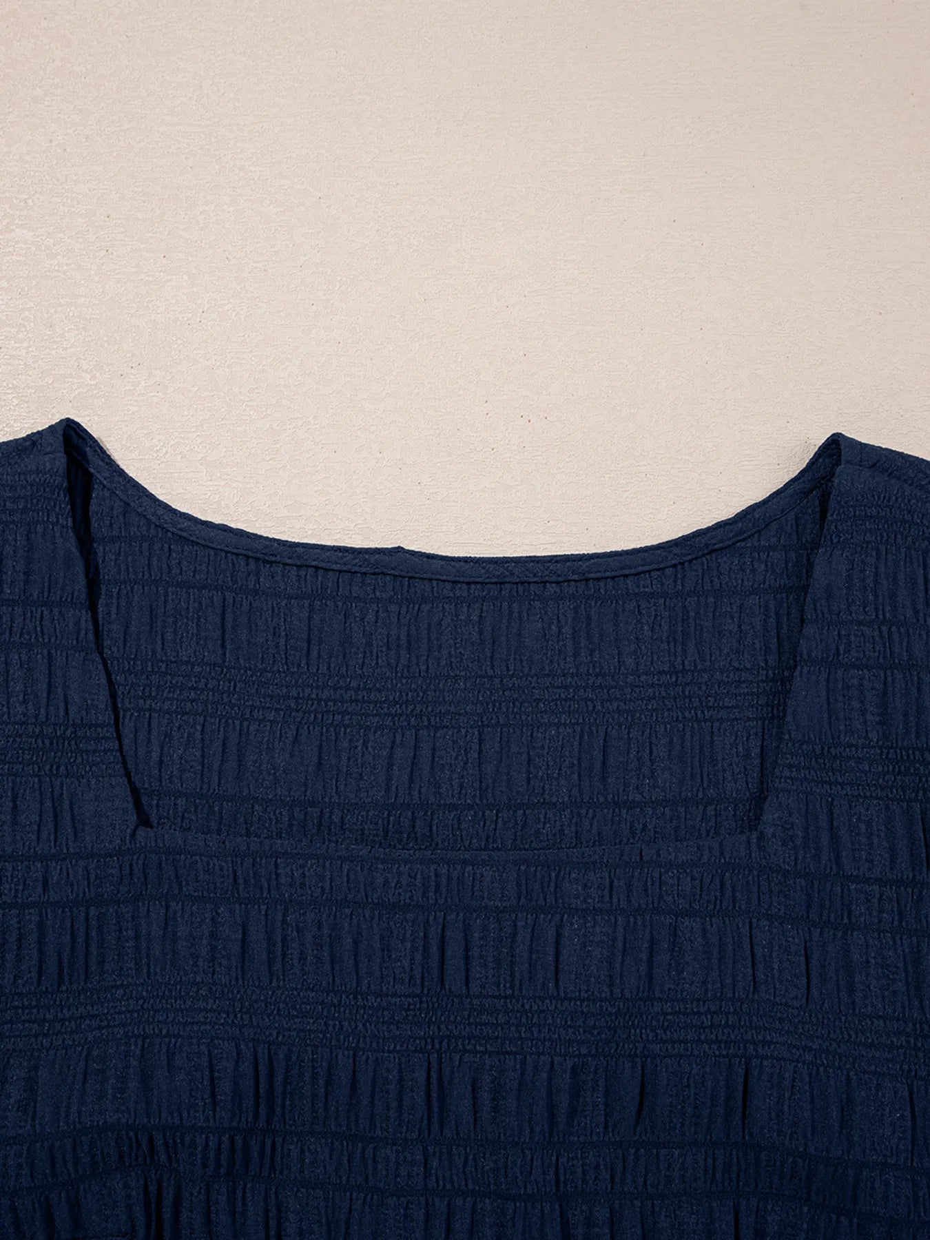 Women's Set Navy Textured Square Neck Top and Shirred High Waist Shorts 2 Pcs ce66834fb431438bbac14aa3cc64bb15-Max-Origin Trendsi