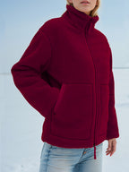 Turtleneck Plush Jacket Women Zip Up Long Sleeve Outer Double Pockets Coat ce698d73-56ef-4e9a-b50f-36b0357e35c4-Max Trendsi