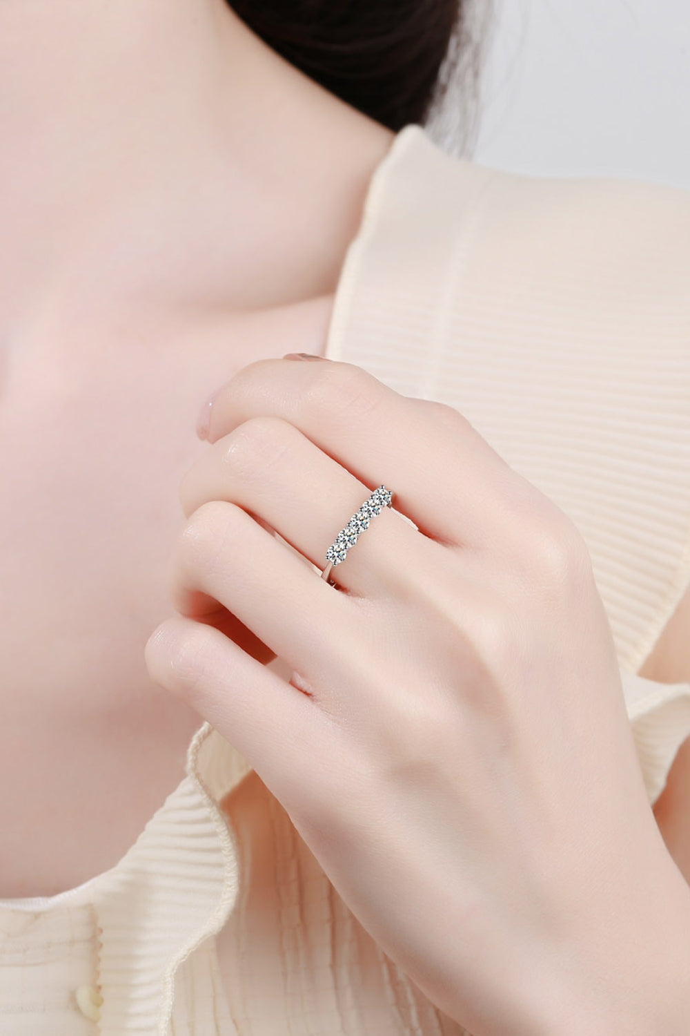 Women Ring Silver Moissanite 5 Stones 925 Sterling Platinum-plated Jewelry Silver ce6a125c-17e0-4bae-a446-ba4282ca71b1-Max Trendsi