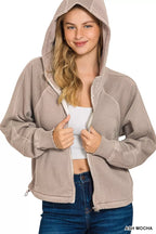 Zenana Womens Fleece Hoodie Ash Mocha Pigment Dye Zip Up with Pockets ce6def20dfd444fdb4ae7e08bdb0fbdf-Max-Origin Trendsi