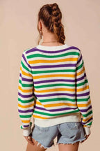 SO ME Women Sweater Ivory Mardi Gras Color Stripe Knit Top ce7edac79dc74fce96823784427d18c7-Max-Origin Trendsi