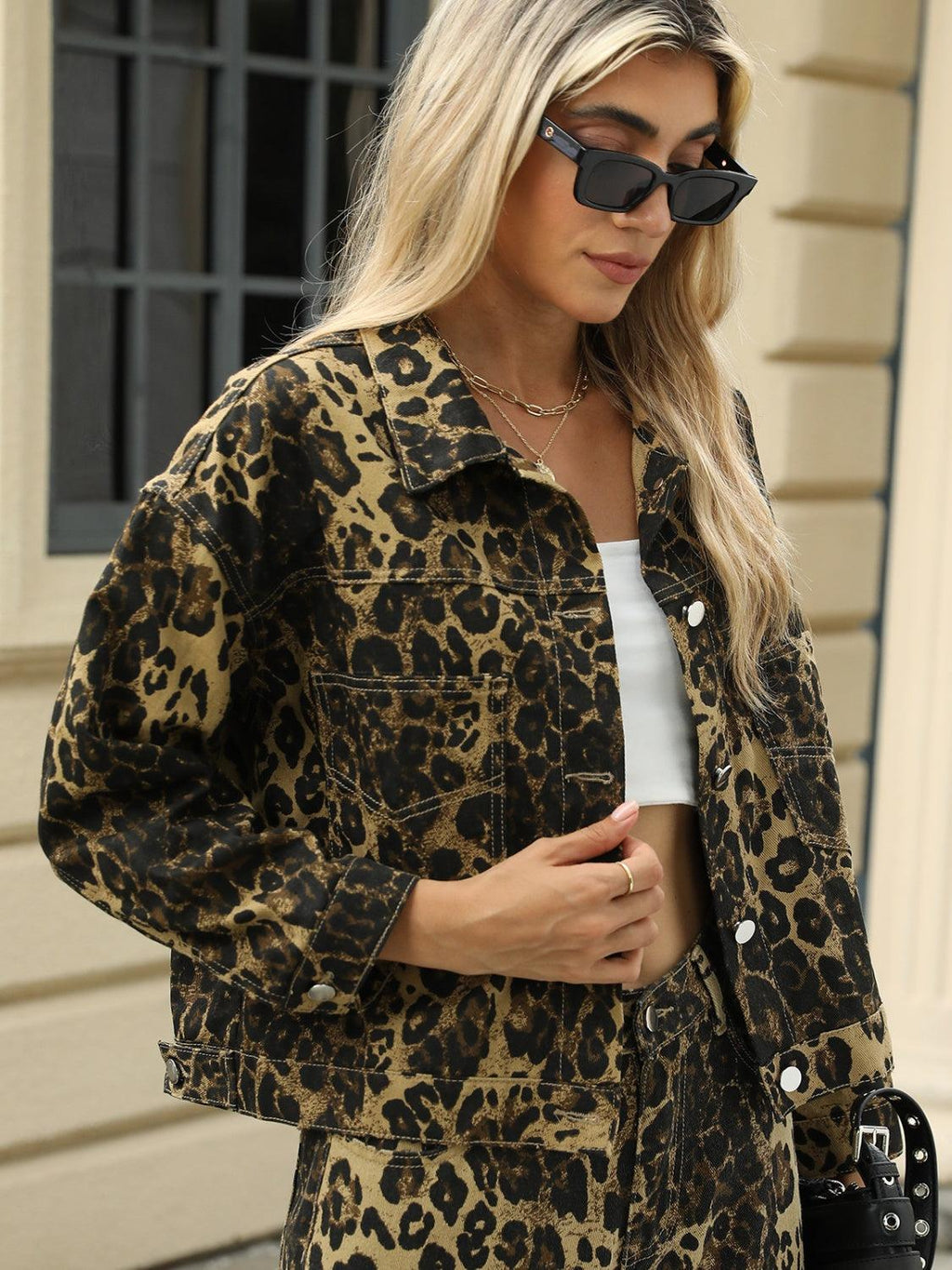 Denim Jacket Leopard Pocketed Long Sleeve Buttoned Outwear ce85831c-4b25-428c-98d1-98d51aa03b77-Max Trendsi