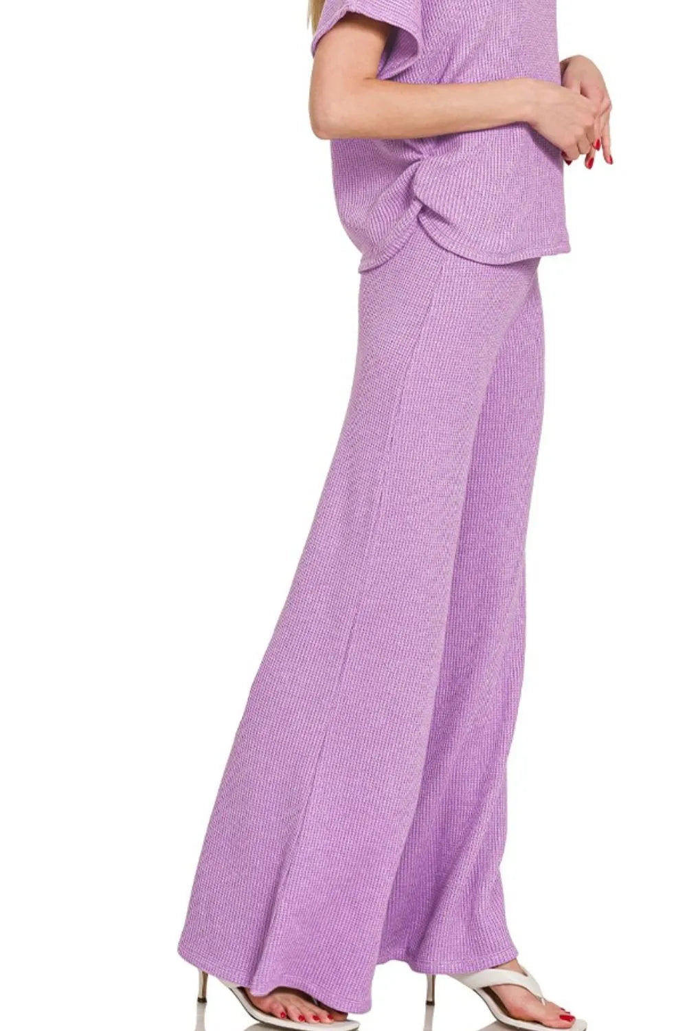 Zenana Womens Sweater Set Lavender Mock Neck Top Short Sleeve & Long Pants ce862ef7-f156-45f7-8495-078474f05df9-Max-Origin Trendsi