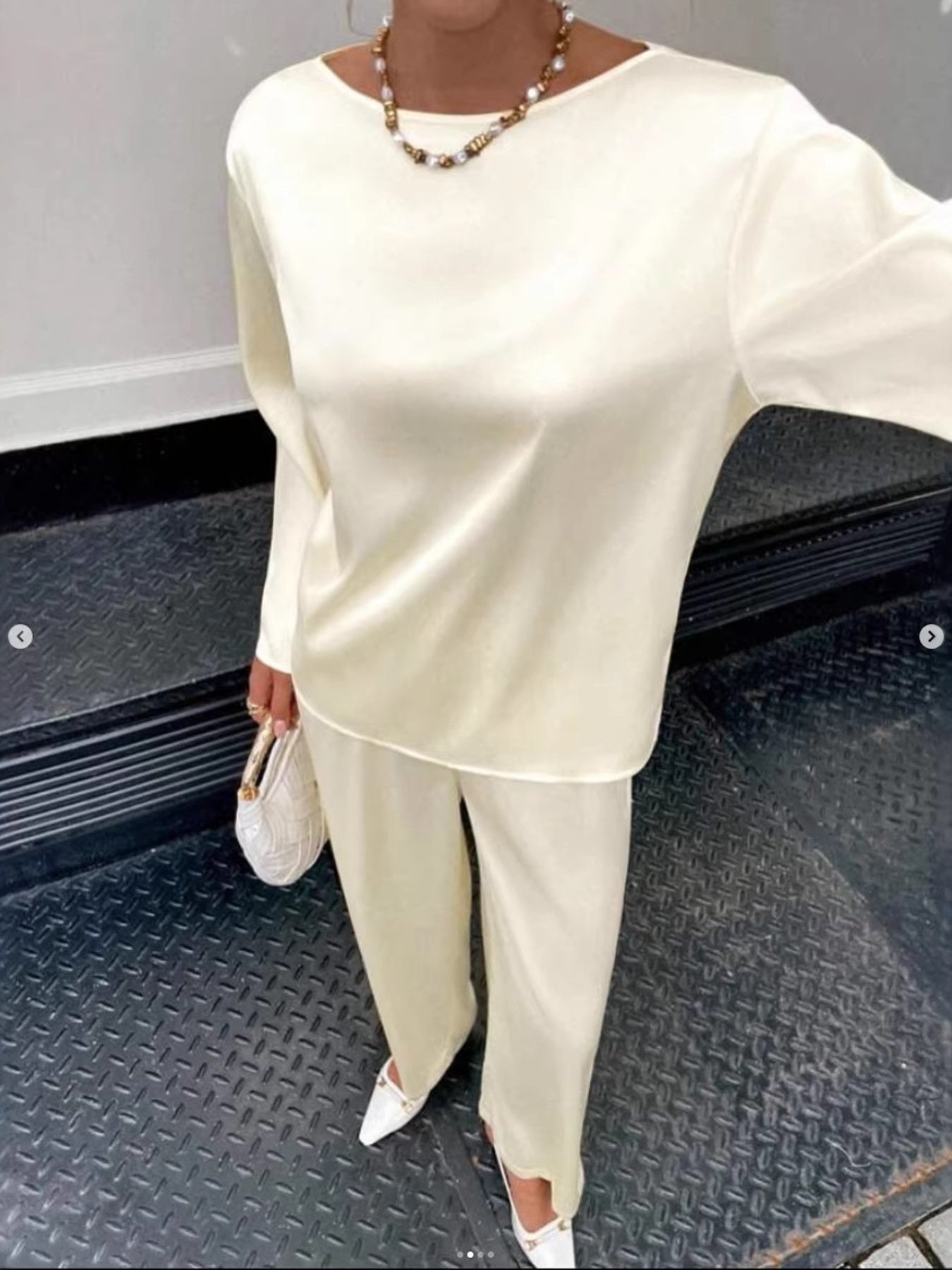 Round Neck Long Sleeve Top and Pants Set - Two-Piece Outfit