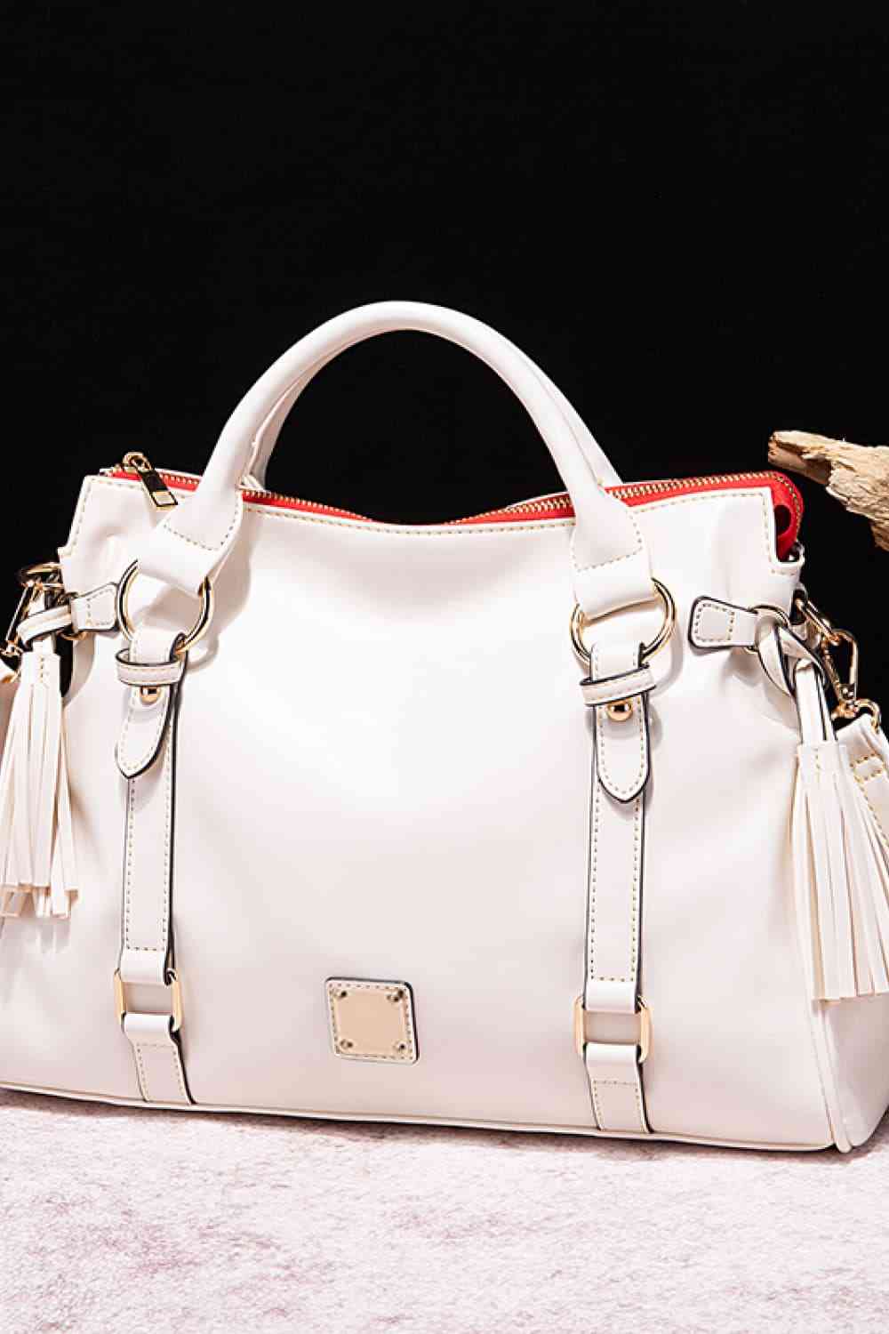Large Tote Handbags Mehgan Women's PU Leather Zipper with Stylish Tassels Ivory One Size ceb44baf358e45b5904ecc8f289084e4-Min Trendsi