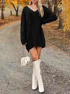 V-Neck Sweater Knit Dress Oversized Dropped Shoulder Sweater Dress ceb8c137-2a7a-4b09-9208-d280be4c1141-Max Trendsi