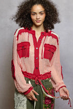 POL Hooded Shirt Red Texture Woven Buttonned with Drawstring Hem cec0bb7f-d343-4493-a3e6-71cc9d315e72-Max-Origin Trendsi
