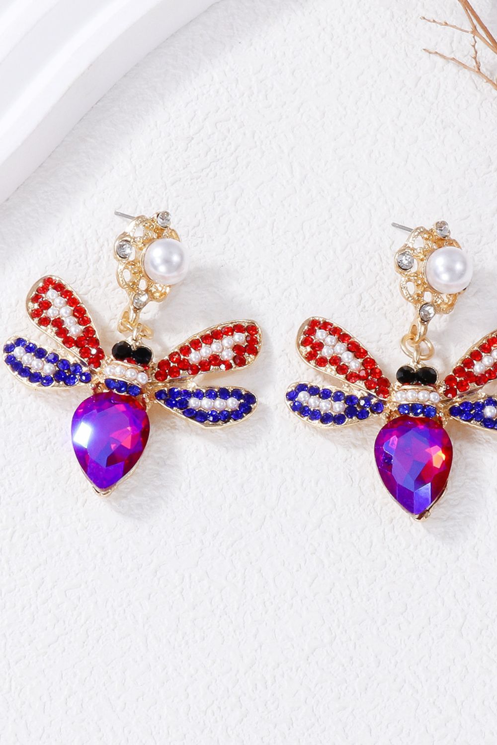 Dangle Earrings Bee Natural Stone Alloy Women Fashion Jewelry Red-Violet One Size cec0d4d0-d63f-4808-ba30-15dc21f93492-Max Trendsi