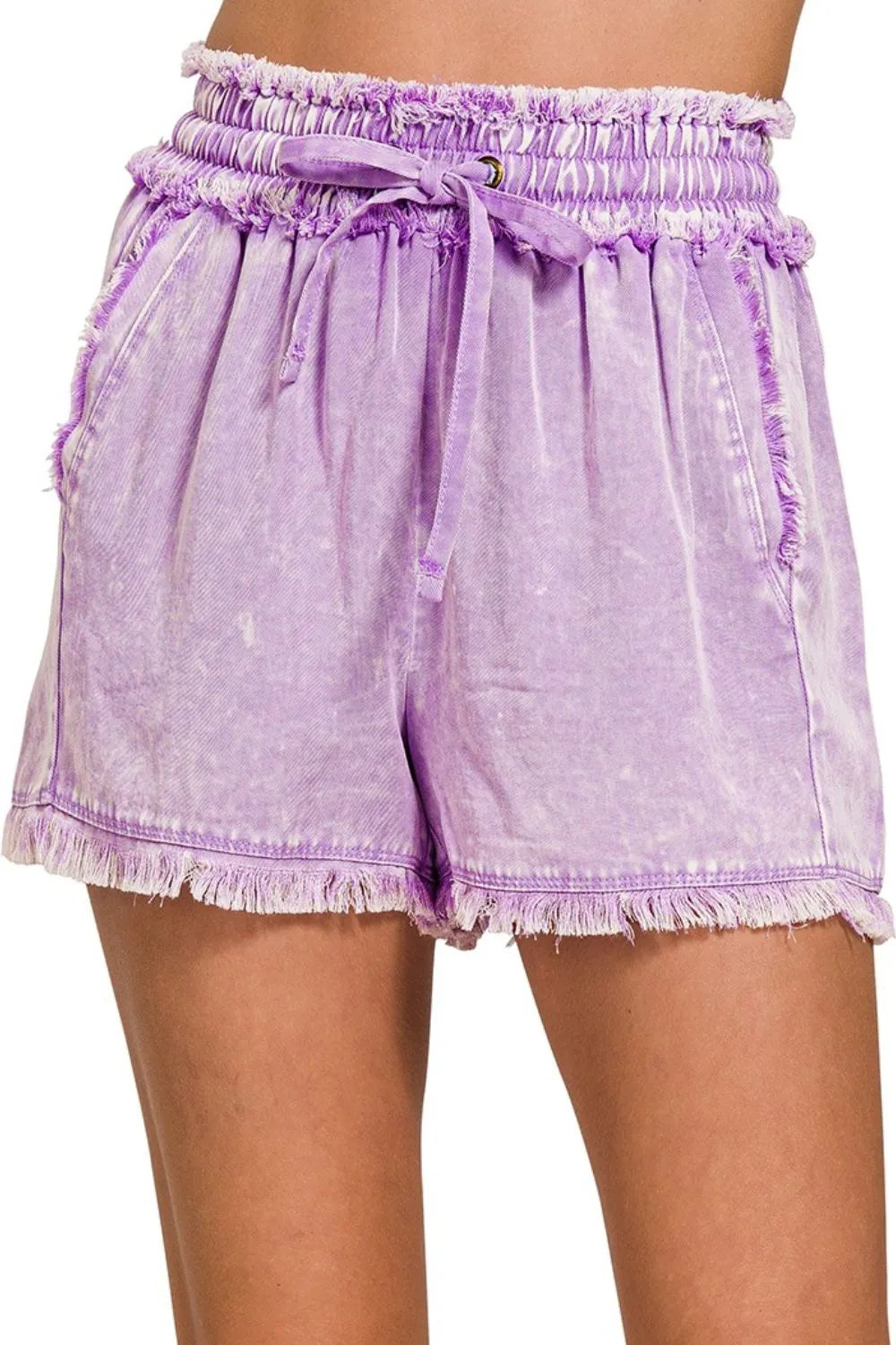 Zenana Shorts Lavender Mineral Frayed Hem Washed Tencel Raw Hem B LAVENDER cec28891-16f1-412a-9a96-02c6c40ac5b2-Max-Origin Trendsi