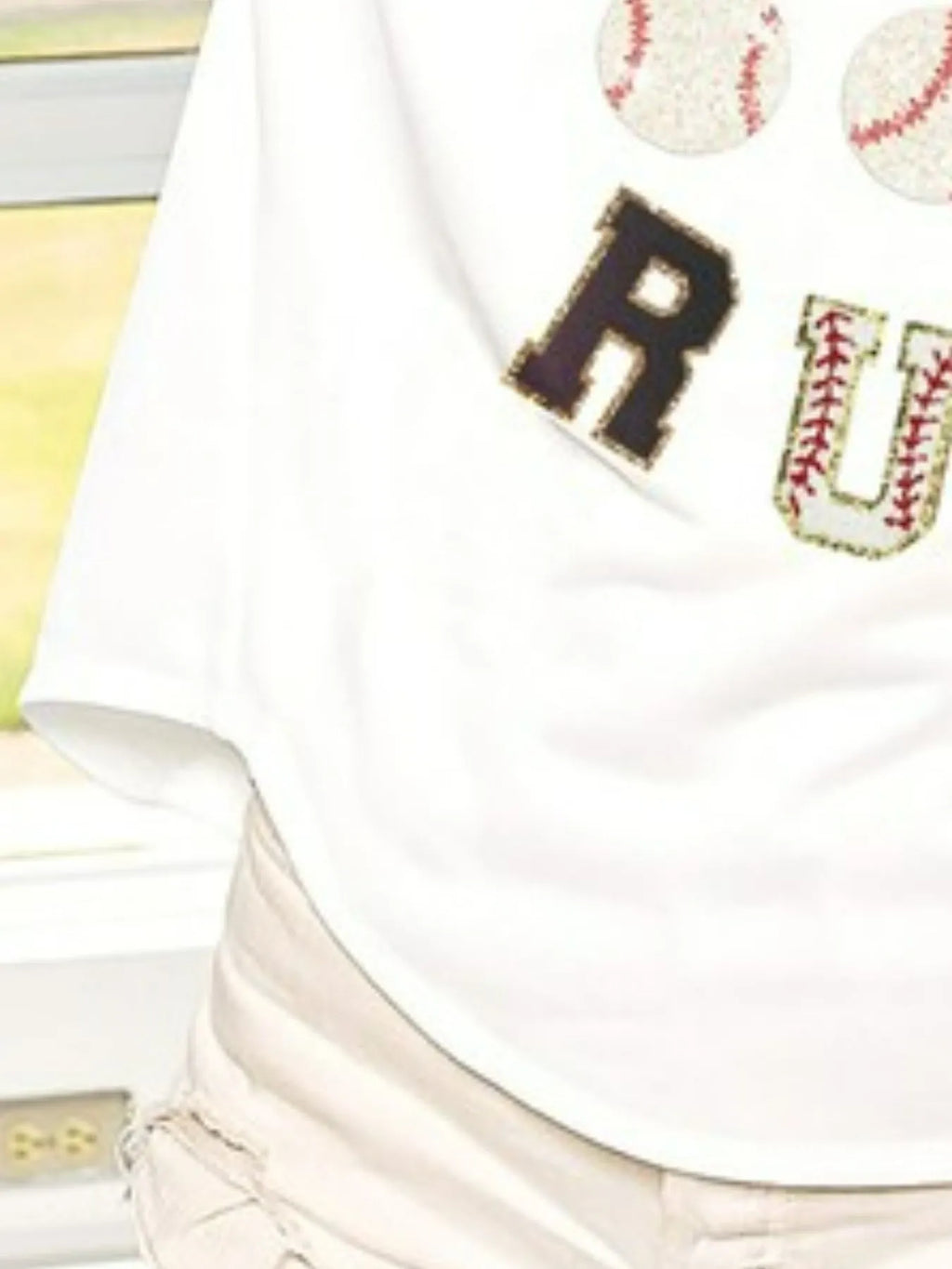 BiBi Cotton T-shirt White Baseballs Homerun Letter Washed Short Sleeve Top cecbf5a0-e098-41df-bbb8-5631d5b42344-Max-Origin Trendsi