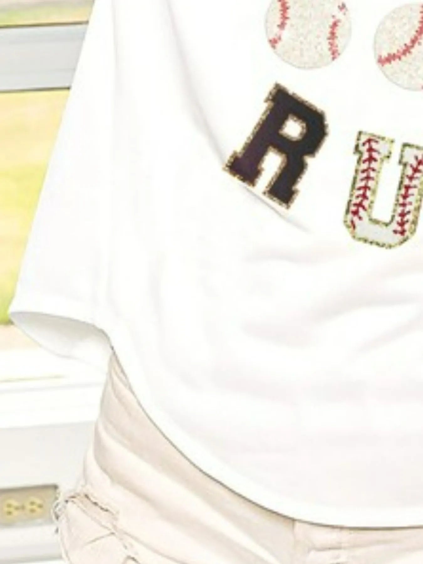 BiBi Cotton T-shirt White Baseballs Homerun Letter Washed Short Sleeve Top cecbf5a0-e098-41df-bbb8-5631d5b42344-Max-Origin Trendsi