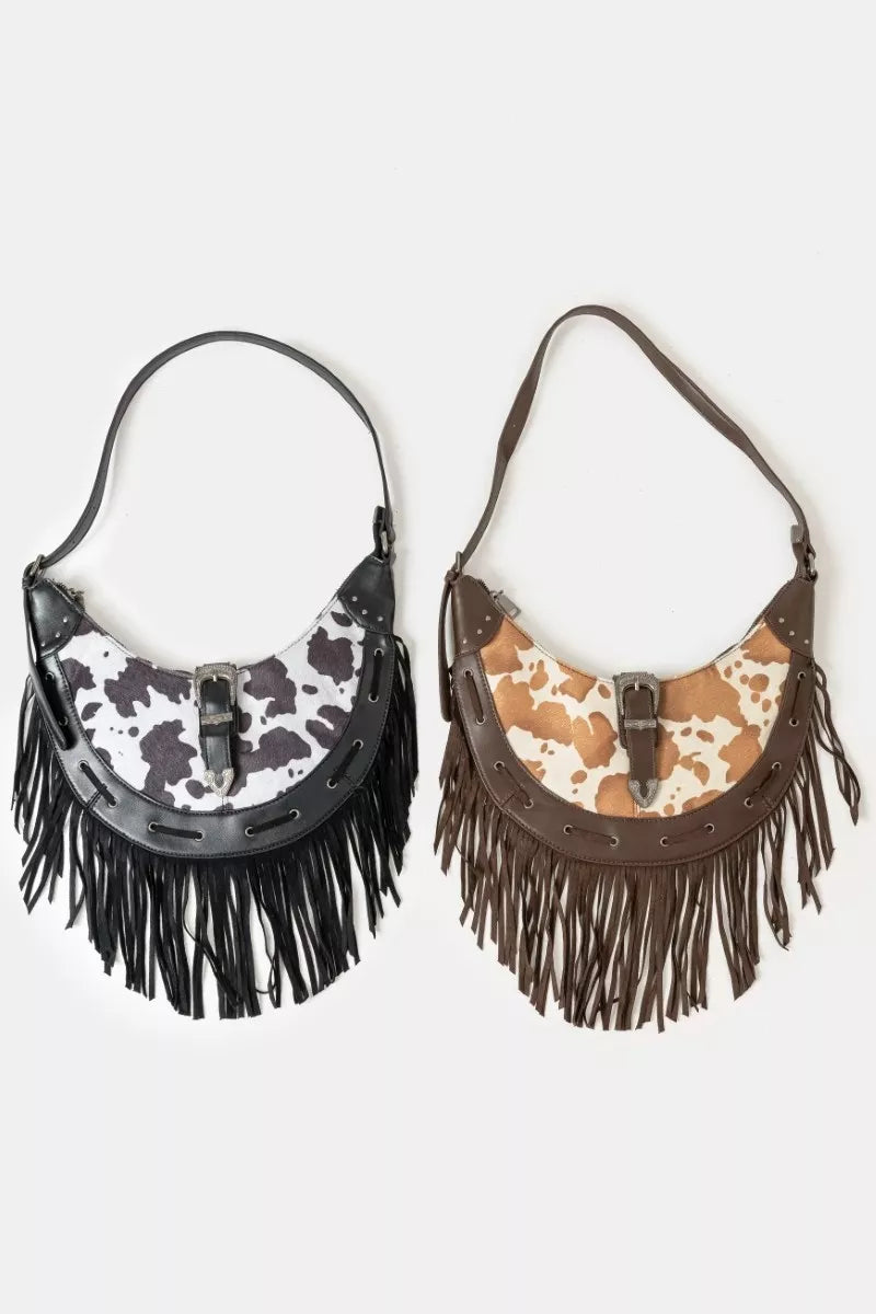 Fame Accessories Hobo Bag Cow Print Faux Leather Fringe Medium cecf710c-7f9e-424a-bad4-97525b3c484f-Max-Origin Trendsi