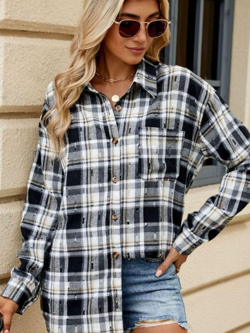 Plaid Shirt Button Up Long Sleeve Blouse ced5b9f2-918a-498a-9840-b62d2c9250a3-Max Trendsi