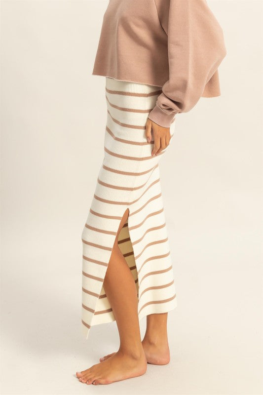 HYFVE Sweater Skirt Tan Striped Side Slit Bodycon ced7c1ad-1ae8-49a8-93fb-1ce8c0952995-Max Trendsi
