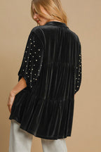 Umgee USA Pearl Babydoll Blouse Black Women Half Sleeve Velvet Ruffle Top cefbe65c-6ae8-4bf6-8dfe-988bc0147835-Max Trendsi