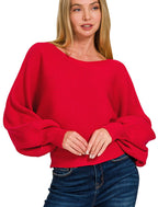 Zenana Boat Neck Balloon Sleeve Sweater