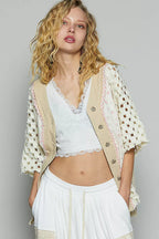 POL Womens Jacket Cream Button V-Neck with Printed Woven Patchwork cf06f143-69aa-41ce-a3ac-d2306c0e33ec-Max-Origin Trendsi