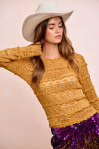 BiBi Womens Flower Lace Top Ruffles Detail Mustard Mardi Gras Color cf0aef89e1124a869df73ebea948eead-Max-Origin Trendsi