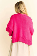 Davi & Dani Cardigan Floral Applique Open Front Hot Pink Oversized Soft Sweater cf196985-f466-4b8f-83e6-1254d853c6a7-Max Trendsi