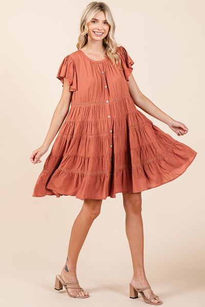 Mittoshop Ruffle Dress Lace Detail Button Down Tiered Flaired Short Sleeve cf22dba5-1f54-4941-8002-2e06c4e84744-Min Trendsi