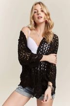 ADORA Crochet Cardigan Cotton Black Floral Leaf Pattern Long Sleeve BLACK cf275af558954191963cbaf72ac1b713-Max-Origin Trendsi