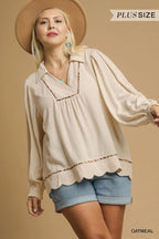 Umgee Women's Blouse Linen Scallop Hem Long Sleeve Top cf31cb42-15ba-4c37-a39e-5fa38d18656b-Max-Origin Trendsi