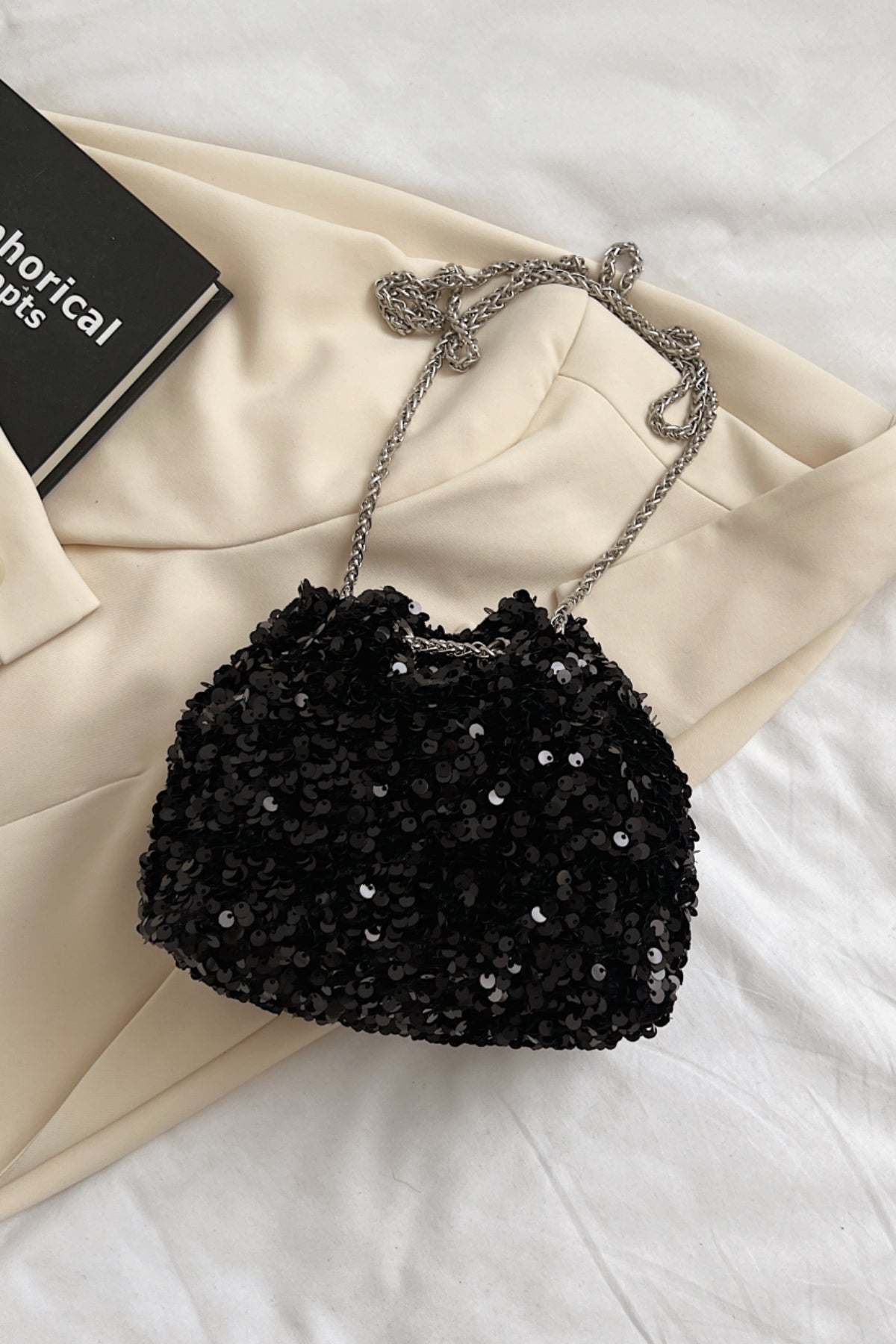 Sequin Bucket Bag Drawstring Small Women Chain Crossbody Strap