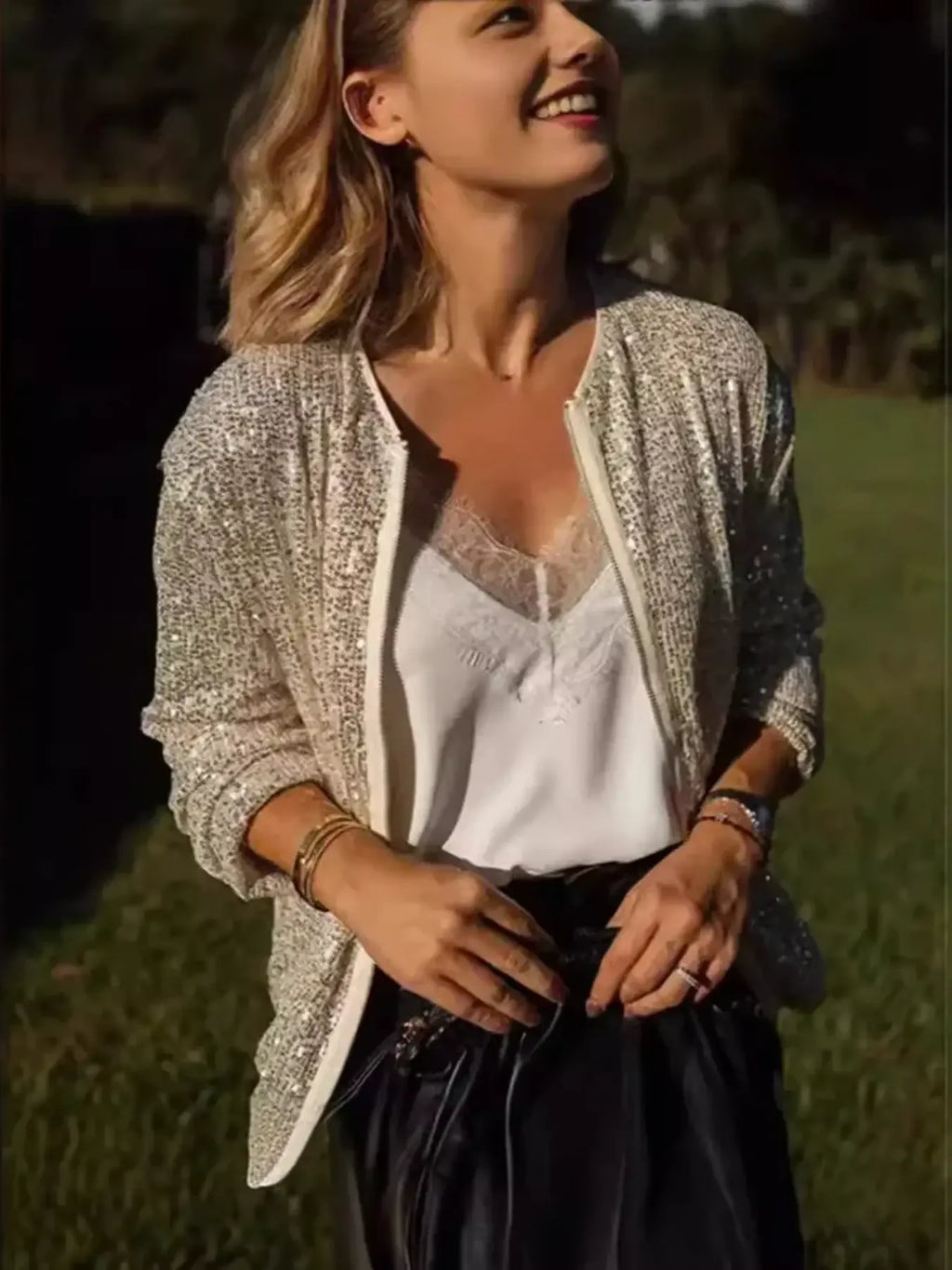 Sequin Jacket Women's Zip Up Long Sleeve Outwear cf3563ac293f4918a659cba6ba048dd3-Max-Origin Trendsi