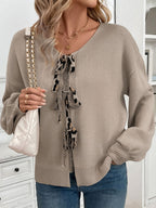 Perfee Women Cardigan Bow Tied Heart Leopard Back V-Neck Long Sleeve cf35d10f-7d91-4f71-a4dd-8545df03990f-Max Trendsi