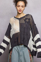 POL Womens Knit Top Black Color-Blocked Stripe Pattern with Twisted Weave cf465d66-909a-4692-8d47-b36fa32c80a9-Max-Origin Trendsi