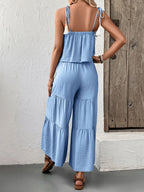 Women's Outfit Set Ruffle Cami Crop Top and Wide Leg Pants Light Blue cf59bb6b-bf5f-47ad-be12-42b6a9da1c43-Max-Origin Trendsi