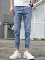 Men's Jeans Light Blue Wash Slim-Fit Denim Pants Blue cf734ffc3b5f408381a960f82883fcb6-Max-Origin Trendsi