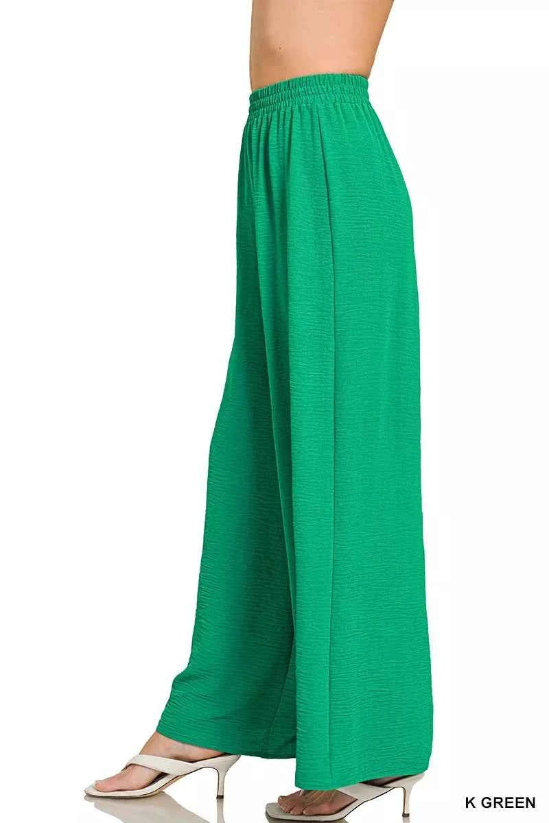 Zenana Woven Airflow Elastic Waistband Pants