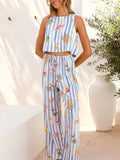 Women's Outfit Set Blue Summer Printed Stripe Tank Top and Pants Two-piece Blue cf862dc762f04828a06b122dff0cdb30-Max-Origin Trendsi