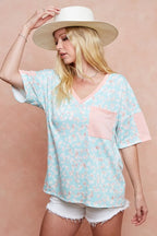 BiBi T-Shirt Mint Pink Multi Color Leopard Printed French Terry Pocketed Top cf96c295a2a04e2d853b1a0fb45a75e6-Max-Origin Trendsi