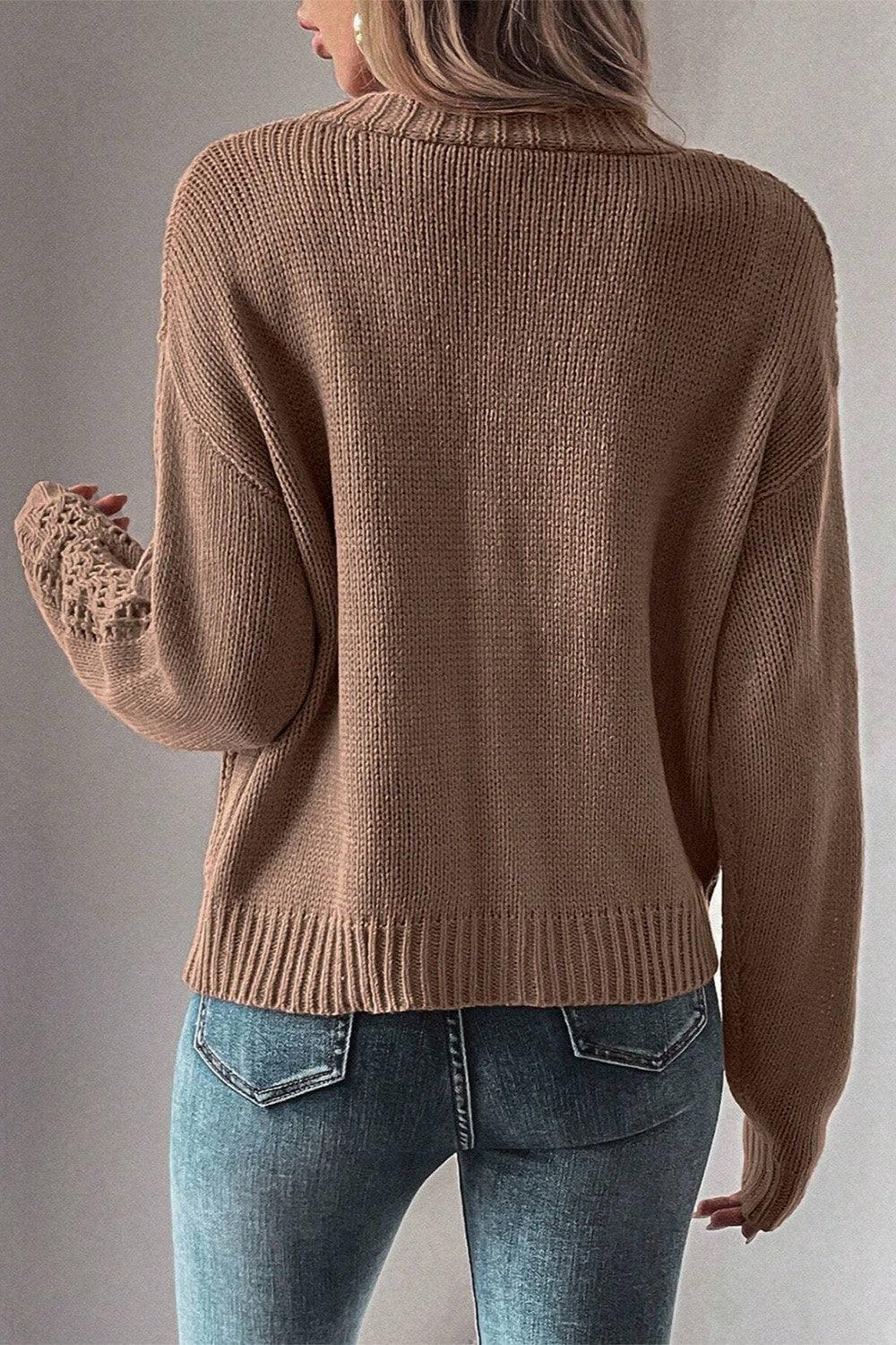 Cardigan Cotton Blend V Neck Openwork Button Up Long Sleeve
