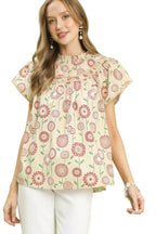 Umgee Retro Floral Smocked Babydoll Blouse