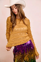 BiBi Womens Flower Lace Top Ruffles Detail Mustard Mardi Gras Color cfcc6e23a92e4017a604da44b3d75abd-Max-Origin Trendsi