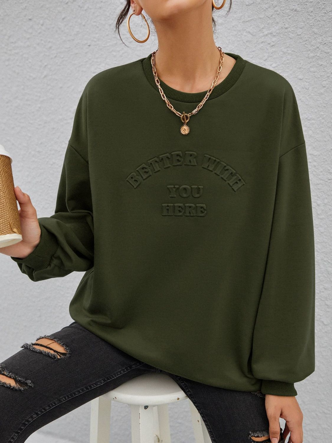 Women Sweatshirt Stereoscopic Letter Round Neck Long Sleeve Oversize cfd9a008-30a0-4d24-a04e-305b7f809c92-Max Trendsi