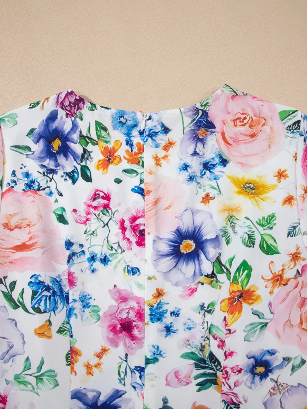 Floral Mini Dress Cap Short Sleeve Round Neck Back Zipper cfdf92ab461a455898df5697052f9c46-Max-Origin Trendsi